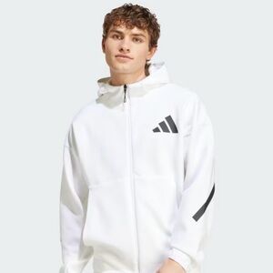 Adidas Men's White Windbreaker with Black Accents